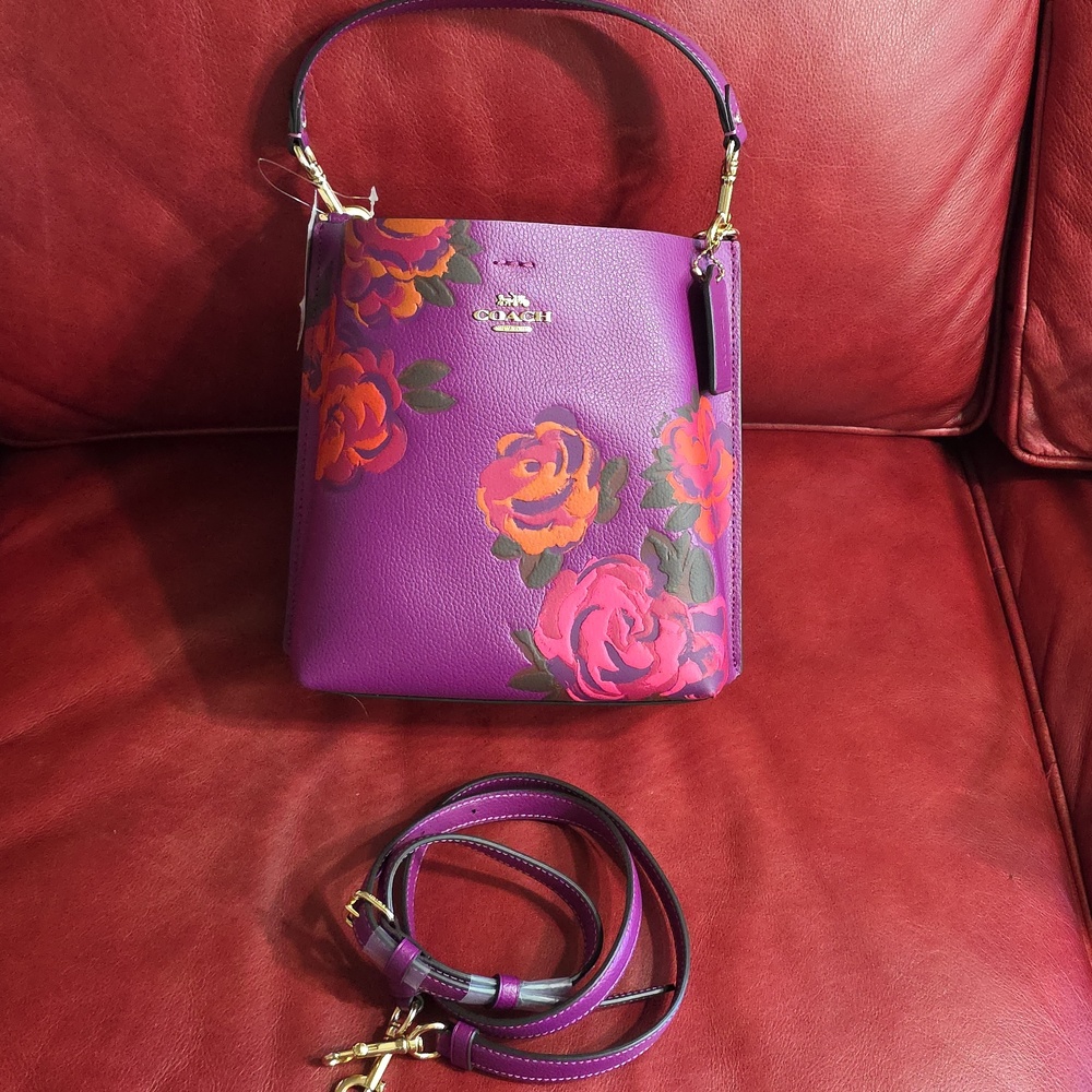 Coach Magenta Purple Red Jumbo Floral Mollie 22 Bucket Bag - Picture 2 of 12